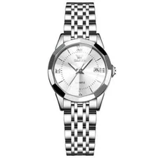 OLEVS Womens Chronograph Luxury Dress Quartz Wrist Watch Silver *NEW Gift Box*