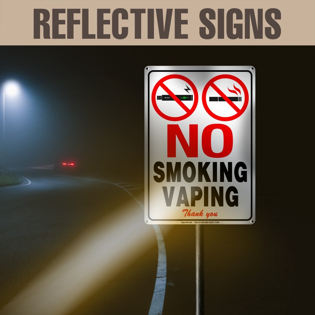 SIGNOGRAFX No Smoking No Vaping Metal Sign, 10x7 Inches Indoor and