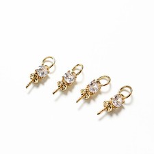 4pcs Zircon Round Ball Drilled Bead Cap,Peg For Half Drilled Pearl Mounts