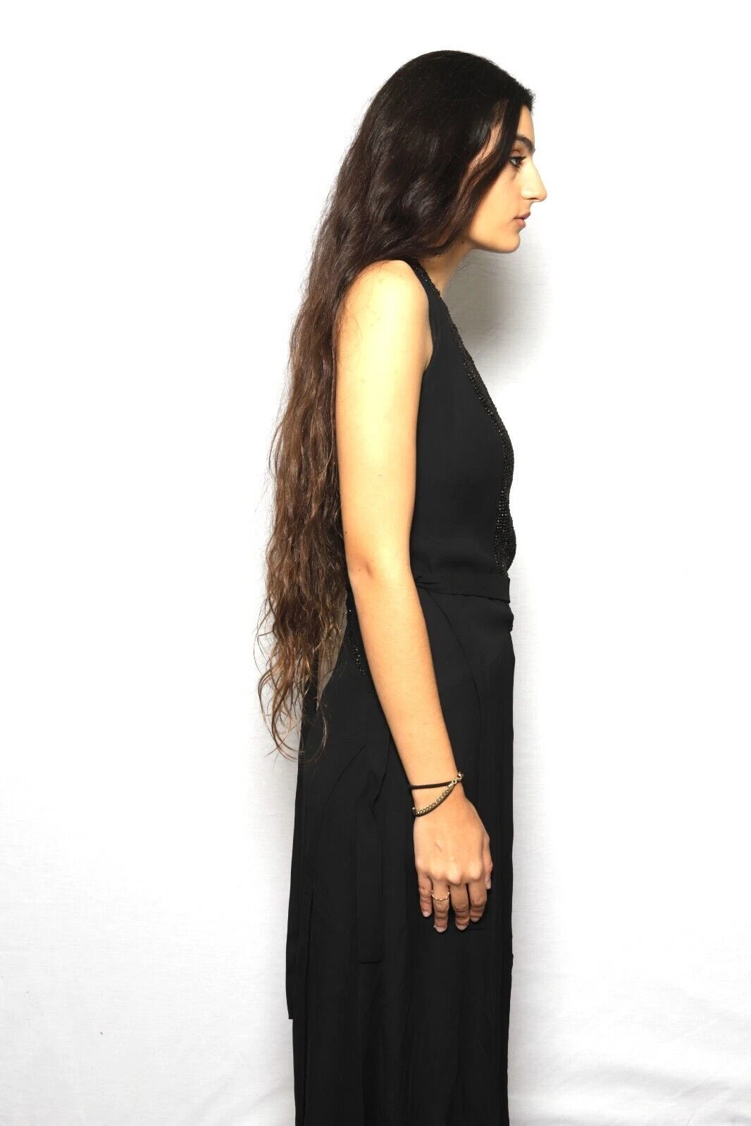 Versace Couture 2017 Primavera Nero Swarvoski Strap Maxi Abito 40 SETA A76942