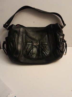 Alison Scott Leather Shoulder Purse Gold Hardware Zipp Closure Top Pocket Front.