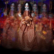 3.75 Ft Scary Halloween Decorations Hanging Swinging Girl with Sound  Touch ...