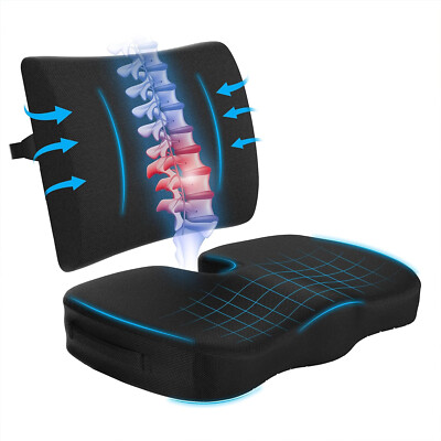 HBN Seat Cushion & Lumbar Support Pillow Set, Back Support Memory Foam For Chair