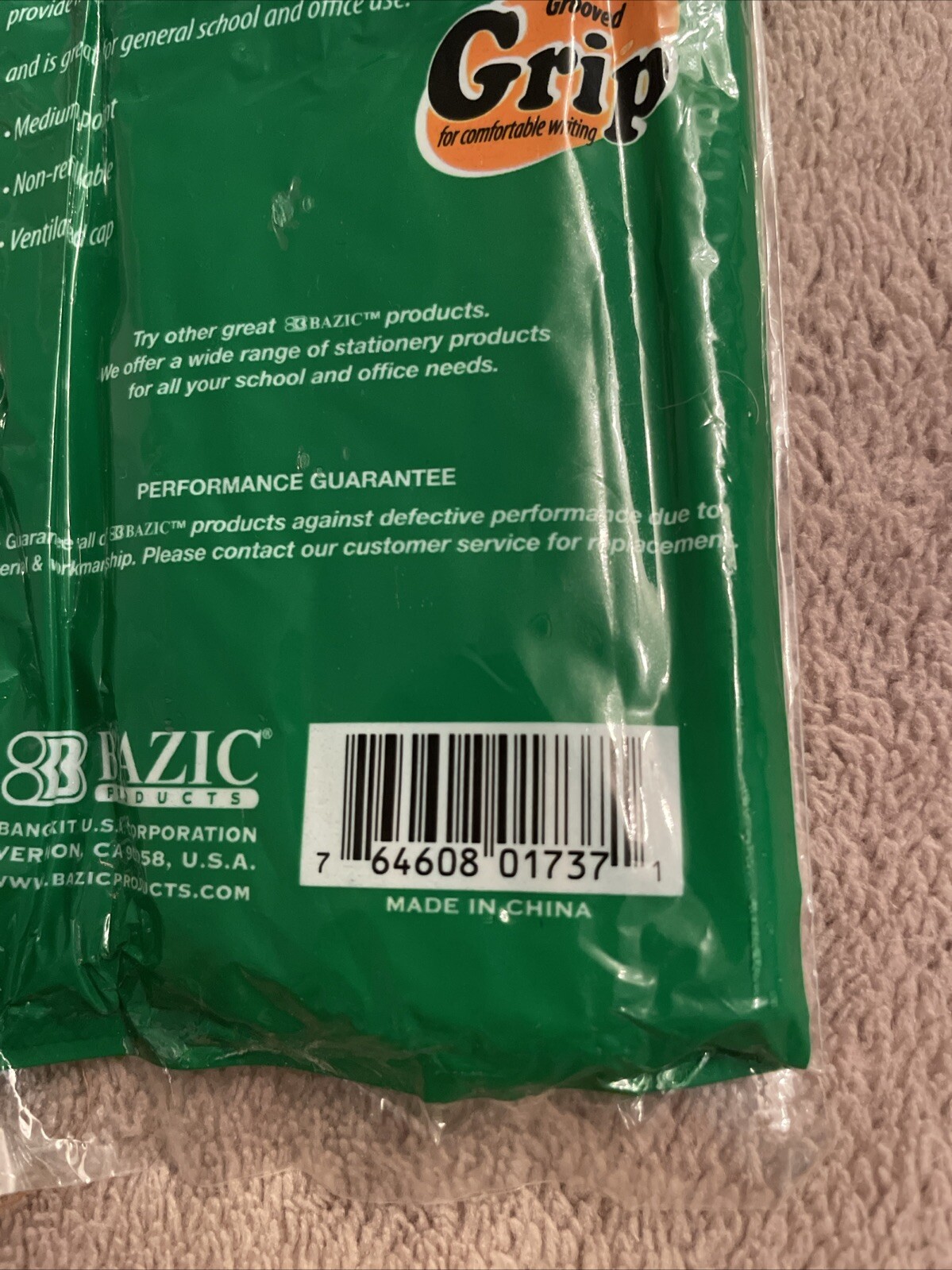 SEALED Bazic Products Prima Blue Stick Ball Pens w/ Grooved Grip - 8 Pack