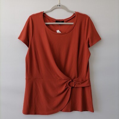 Atelier 29 Women's Burnt Brick Cap Sleeves Round Neck Pullover Top Size XL