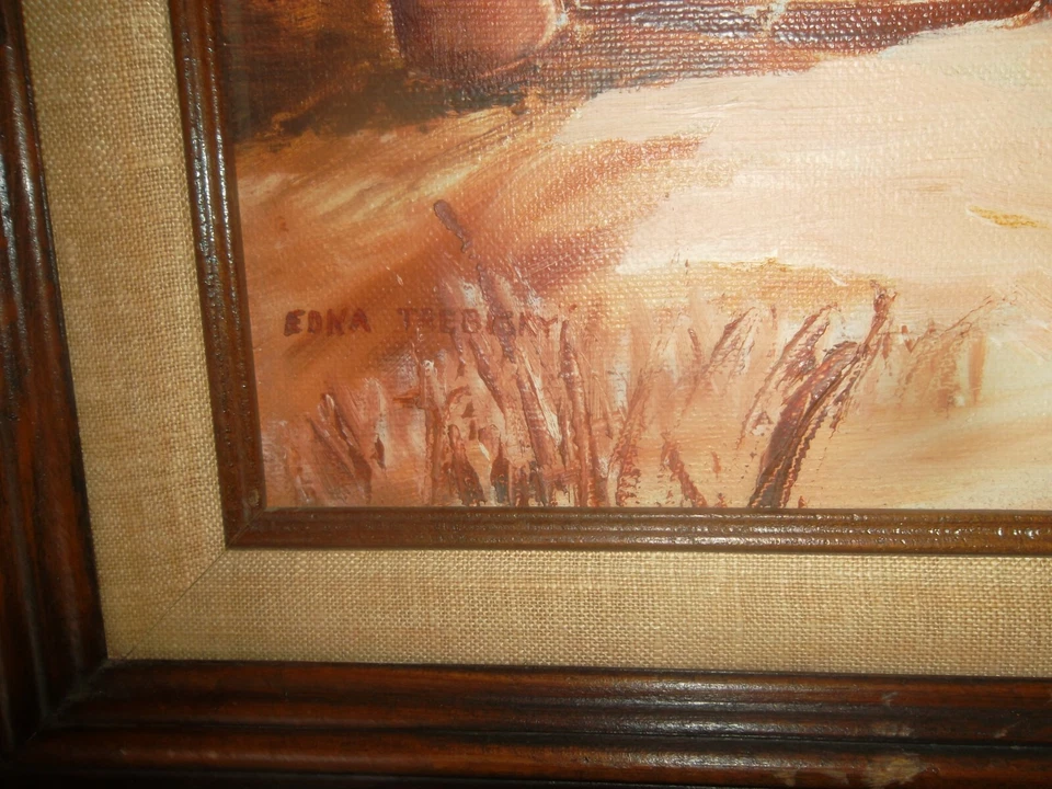 Винтажное пейзажное искусство, оригинальная картина маслом на холсте, подписанная в рамке 27 дюймов x 22 дюйма - Изображение 3 из 4