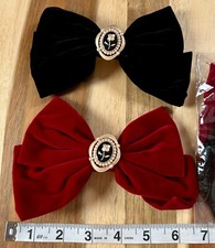 2 Pack Velvet Black Red Hair Bows with Rose Accents - 2 pkgs 4 total bows