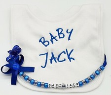 Personalised Baby Bib Embroidered ANY WORD NAME Gift Baby Shower Christening