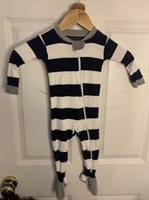 Burts Bees Baby-Baby Rugby Blue Stripe Organic Cotton Footed Pajama-12M 401