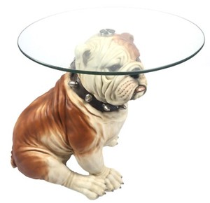 56cm British Bulldog Coffee Table Round Glass Top 54 5cm Animal Statue Polystone Ebay