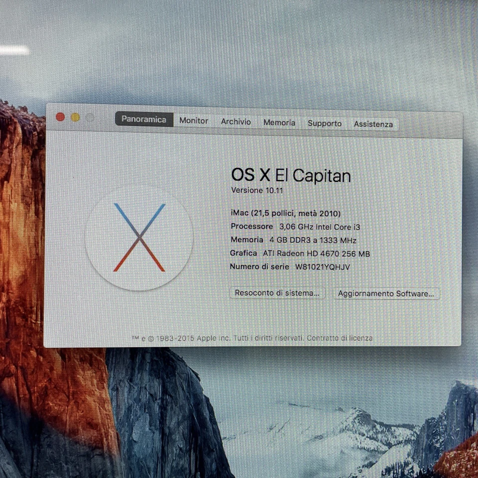 APPLE IMAC 21.5" 2010 ALLUMINIO CORE i3 SSD 240GB RAM 4GB  GRADO B - Immagine 3 di 3