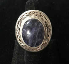 Large Filigree Ring Size 8 925 Sterling Silver Dark Blue Gemstone 25.4 grams