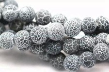 Black Fire Agate Cracked Matte Round Beads 6mm 8mm 10mm 15" Strand