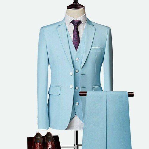 Men Three-piece Business Casual Suit Sets Tuxedos Bridal Groom Blazer Outfits - Picture 22 of 22