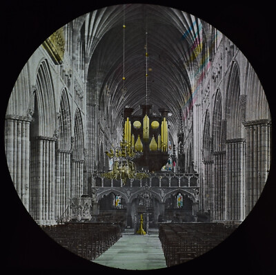 EXETER KATHEDRALE INNENRAUM UM 1890 VIKTORIANISCHE FOTOGRAFIE Magische Laterne Dia DEVON