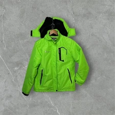 Moerdeng Unisex Green Waterproof Ski Jacket Detachable Hood & Fleece Lining