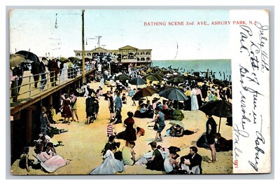 1908 Postcard Bathing Scene 3rd Avenue Asbury Park New Jersey pc2250