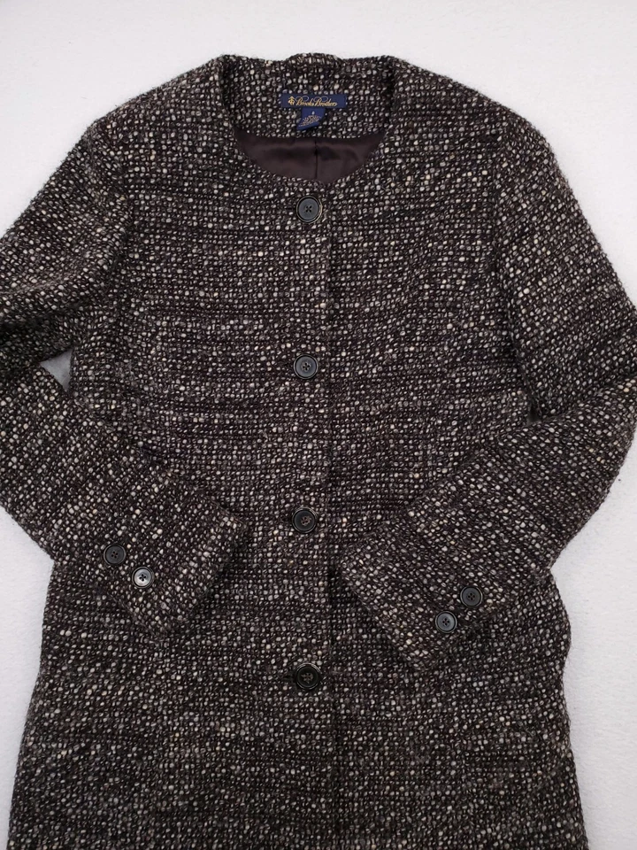 Abrigo Brooks Brothers Mujer 8 Marrón Gris Boucle Tweed Lana Alpaca Abrigo Trench Foto 2 de 4