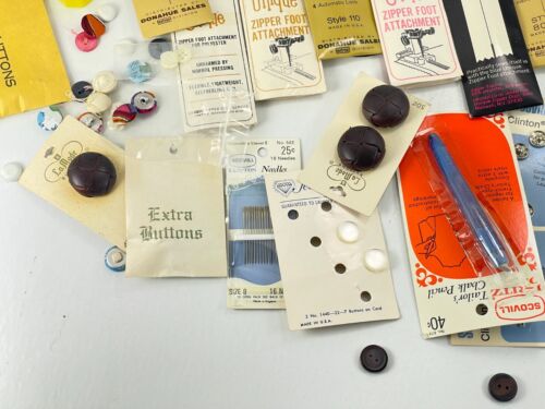 Vintage 61pc Sewing Sew Knitting Lot Zippers Buttons Snaps Fasteners Needles Etc - Picture 6 of 12