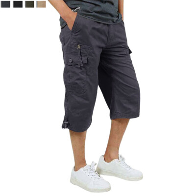 Men's Casual Cotton Cargo Shorts Outdoor Hiking 3/4 Length Below