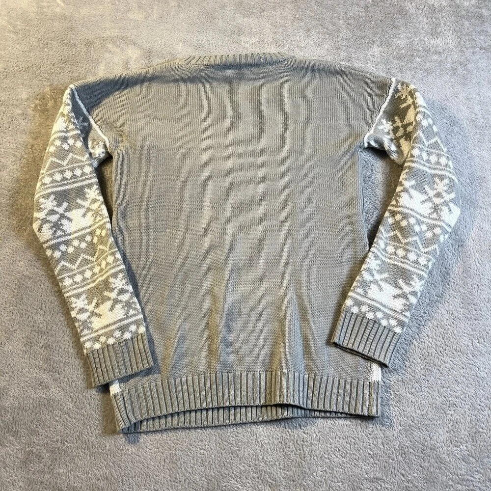 Derek Heart Womens Christmas Ugly Sweater Pullover Snowflakes L Gray Ribbed
