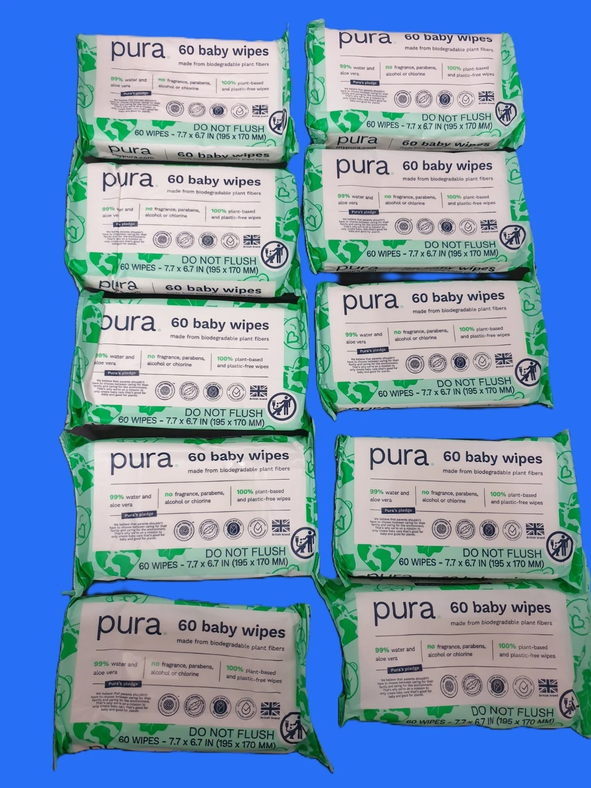 Pura Biodegradable Fragrance Free Baby Wipes Plastic Free Plant Based (10 Pack)
Opens in a new windo