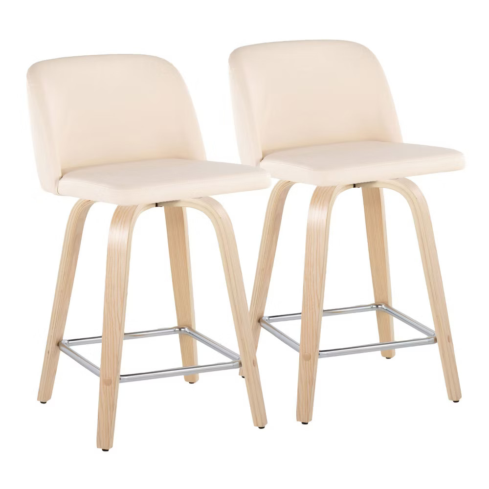 Set of 2 Toriano PU Leather Counter Height Barstools NaturalCreamChrome 32390₽