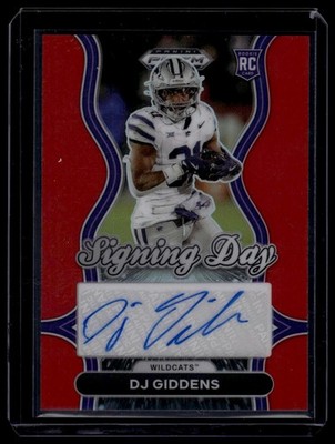 DJ Giddens 2025 Panini Prizm Draft Picks #SD-DJG Signing Day Red #/399 Auto