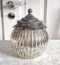 ❀ Bonboniere Vintage 1,4 l Glas Bauernsilber Deckel Metall 16cm Ø Vorratsglas