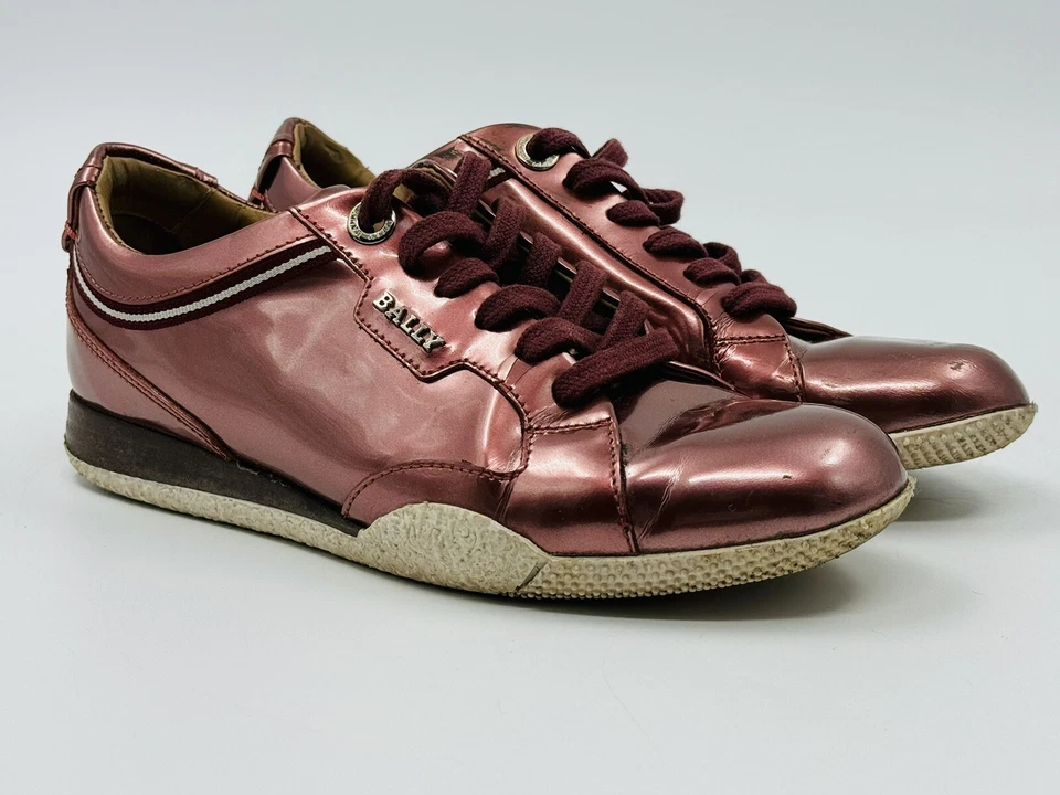 Zapatillas De Cuero Patente Rosa De Diseñador Bally Para Mujeres Talla UE 36 - Imagen 2 de 4
