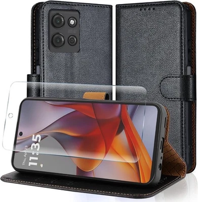 PIXFAB Case For Motorola Moto G56 5G Leather Wallet Flip Stand Phone Cover+Screen Guard