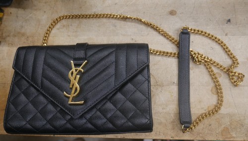 Saint Laurent Envelope Triquilt Small YSL Shoulder Bag in Grained Leather MINT