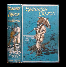 1880 Robinson Crusoe by Daniel Defoe Fine Binding Illustrated Color Plates Rare