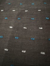 Brown Cotton Material With Blue And Cream Colored Embroidery  Tucks 3 Yards￼