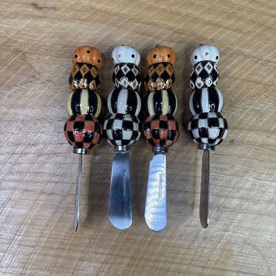 MacKenzie Childs Stacking Pumpkin Canape Knife Set of 4 Orange White Retired
