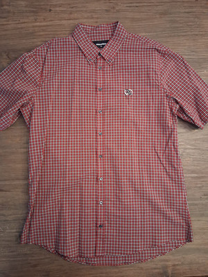 DSQUARED2 Kurzarmhemd Gr. 54 Rot Kariert - Exklusives Metall-Logo - NEU