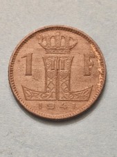 1941 🇧🇪 BELGIUM 1 ONE FRANC WORLD COIN KM#127 WWII ZINC LEOPOLD III FREE SHIP