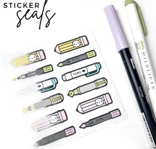 NEW Pen & Pencils Sticker Seals Foiled The Coffee Monsterz Co TCMC