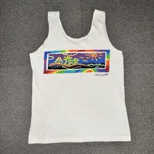 Vintage 90s Speedo Multicolor Tropical Theme White Tank Top Mens Small Surf Y2K