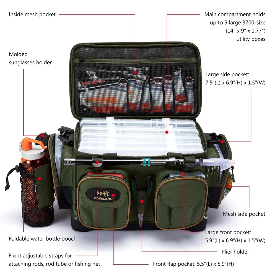 Fishing Tackle Shoulder Bag Water Resistant Lightweight Gear Storage Pa - image 2 of 4