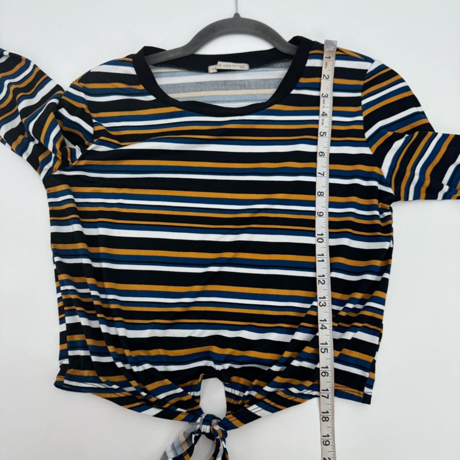 Active USA Basic Multicolor Stripe Tie Front Crew… - image 8