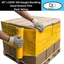 Cast Narrow Stretch Wrap 18"x1500' 63 Gauge Dark Yellow Hand Shrink Film 4 Rolls