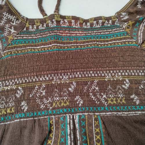 Vintage Y2K No Boundaries Halter Top Shirt XL Brown Smocked Baby Doll Beads READ - Picture 8 of 24