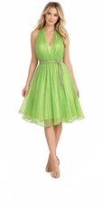 Elegant Lime Green Party Time Halter Top Style Formal Dress Size 6