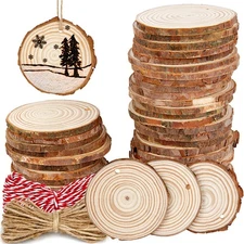 50 Pieces 2.4"2.8" Natural Wooden Slices,Colovis Unfinished Wood Circles with H