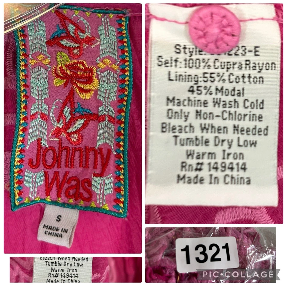 JOHNNY WAS DAISY LEONNA DRESS SMALL PINK MAXI EMBROIDERED FLORAL BOHO long - Image 3 of 4