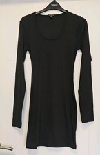Boohoo Black Short Mini Body Con Ribbed Long Sleeve Jersey Dress Size 10