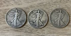 3 Vintage Walking Liberty Half Dollars 1943 (2) and 1945 Silver Coins P Mint