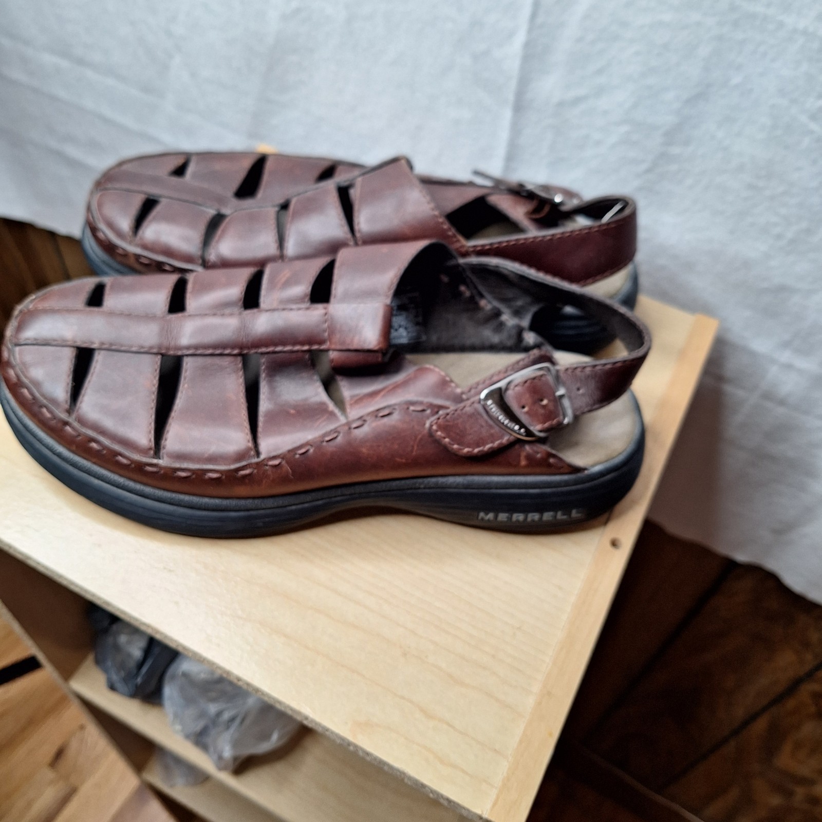 Merrell sandali uomo topo fetta taglia 10 colore pelle marrone