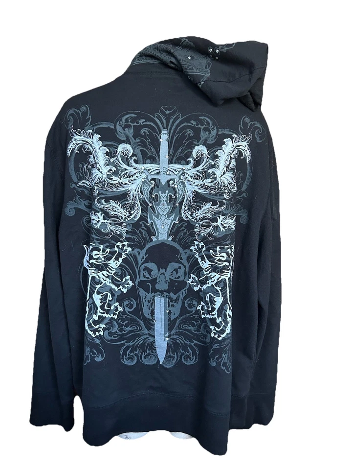 Sudadera con capucha Cyber Y2K Affliction Reaper Cross Skull Grunge Jump MMA Elite talla XL negra Foto 3 de 4